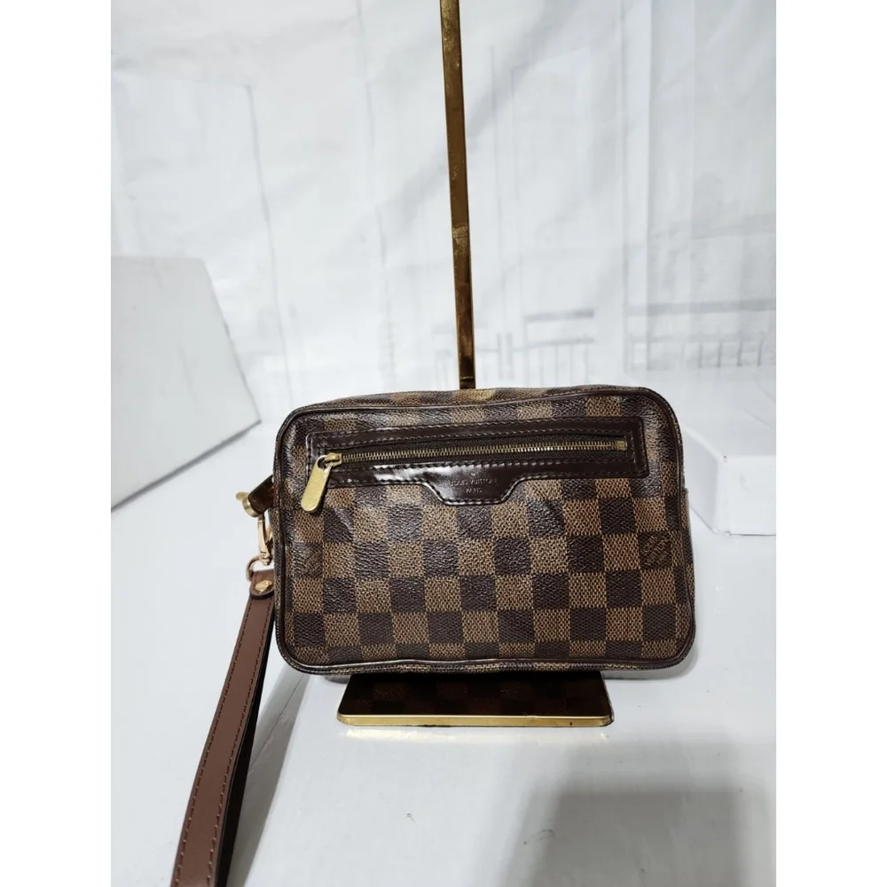 Louis Vuitton Damier Ebene Billets Macao Wristlet Brown